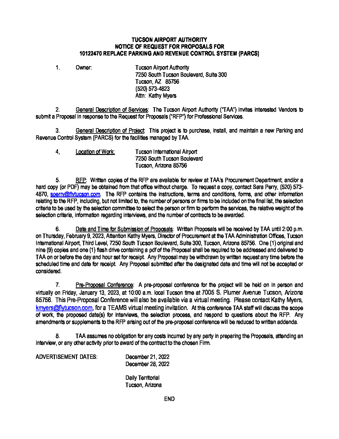 10122470 Replace Parking and Revenue Control System (PARCS) – Notice of ...