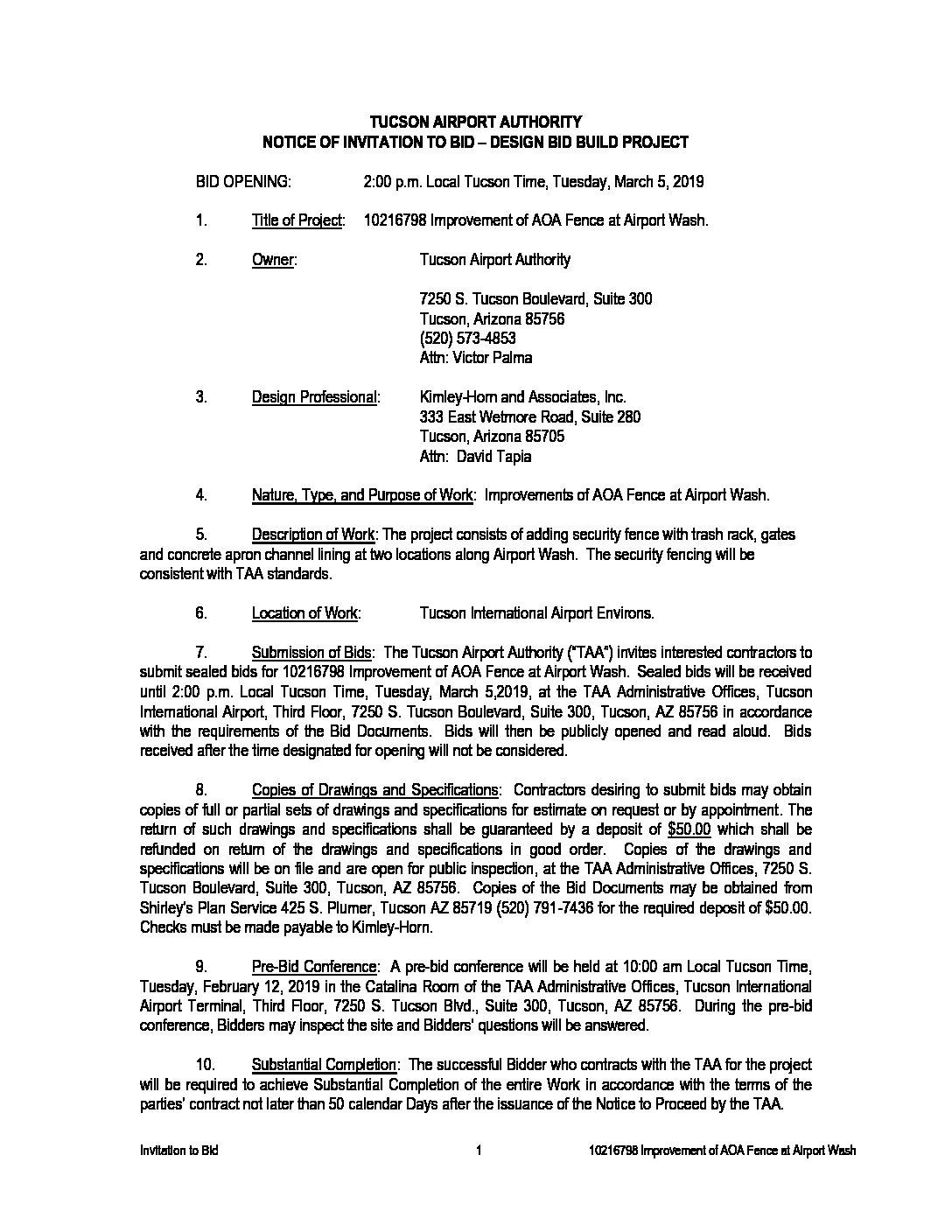 10216798 Improvement of AOA Fence at Airport Wash – Notice of ...