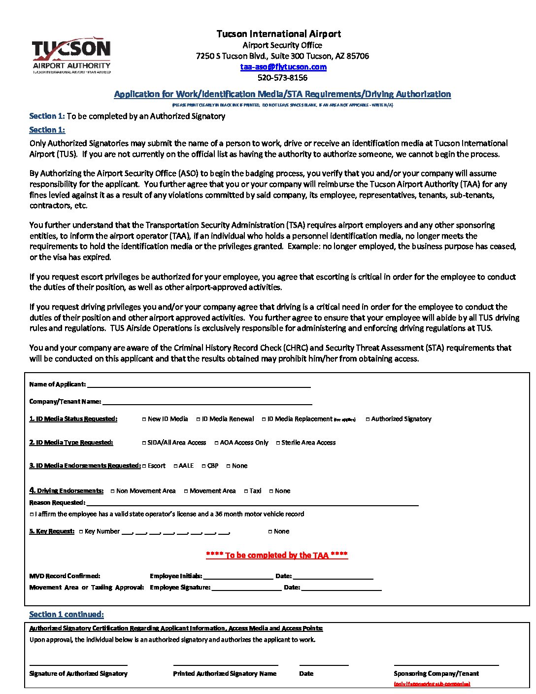 ASO Authorization Form / Fly Tucson