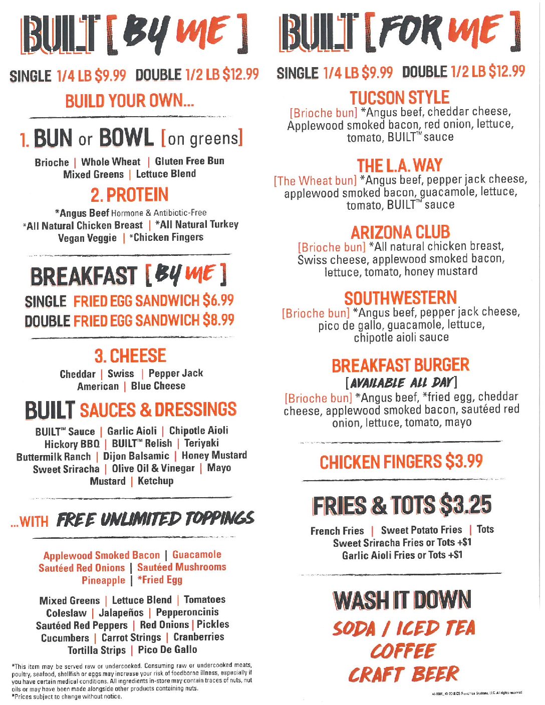 Built Custom Burgers Menu   Fly Tucson