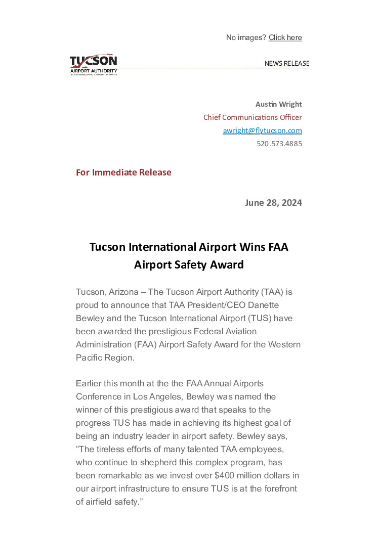 FAA Safety Award 2024 / Fly Tucson