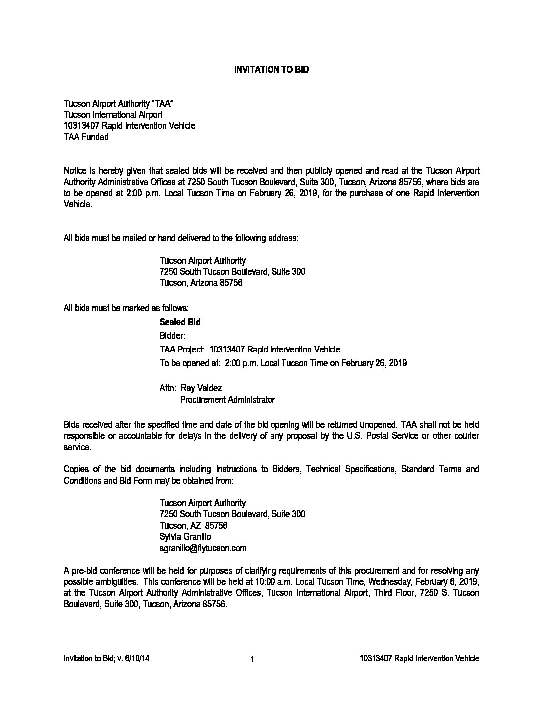 Invitation to Bid and Ad / Fly Tucson