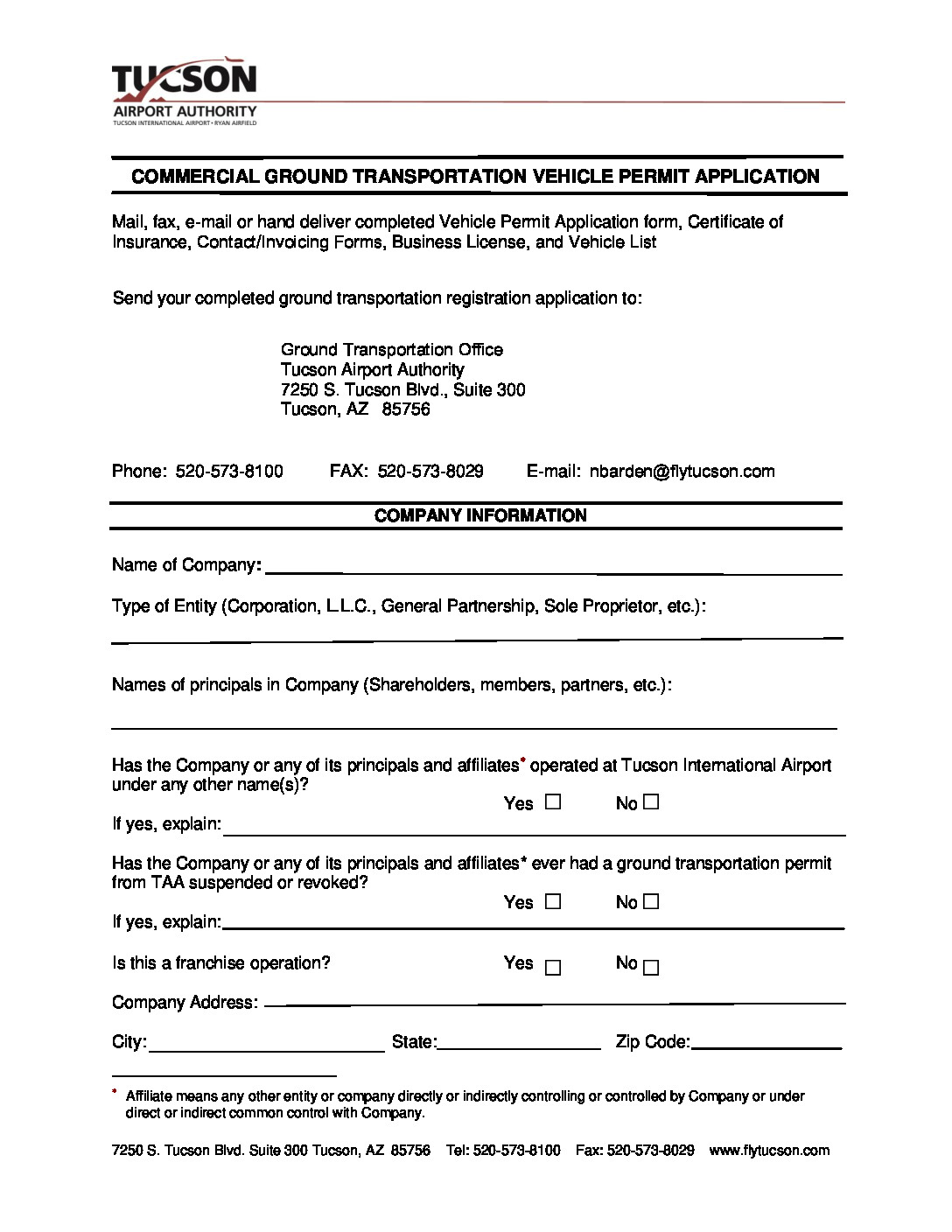 VehiclePermitApplicationNovember2020 / Fly Tucson