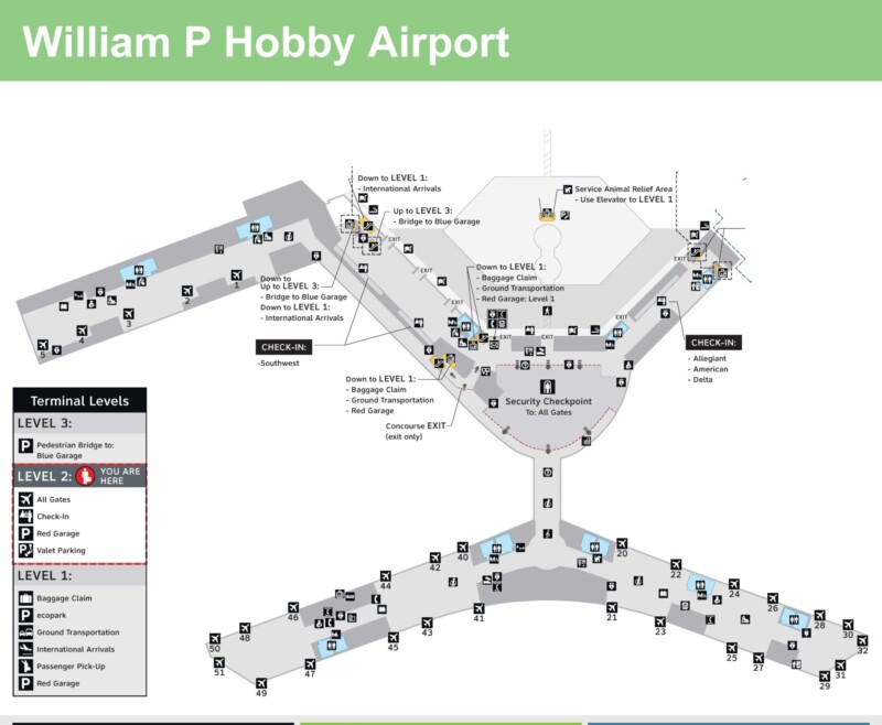 Houston Hobby Airport Terminal Map - Sibyl Fanechka